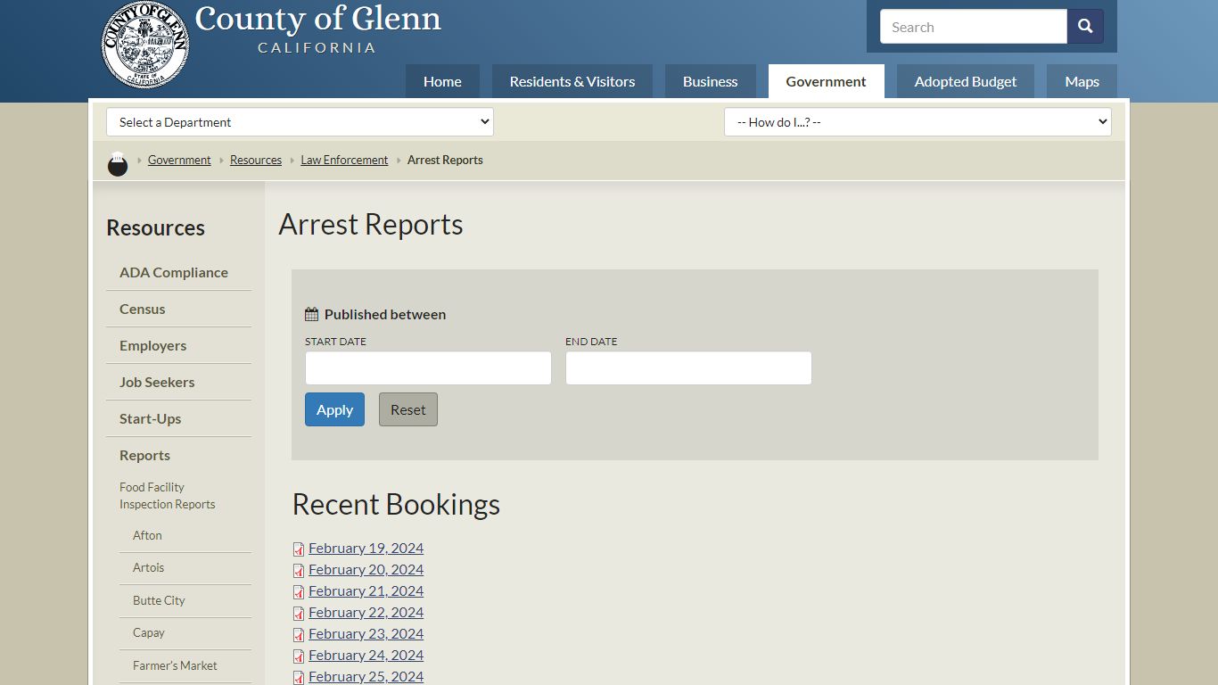 Arrest Reports | County of Glenn - Glenn County, California